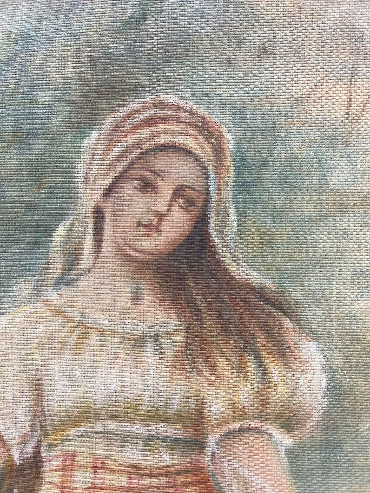 Mid-Century Modern Portrait original peint d'une femme sur tissu, encadré et signé. en vente