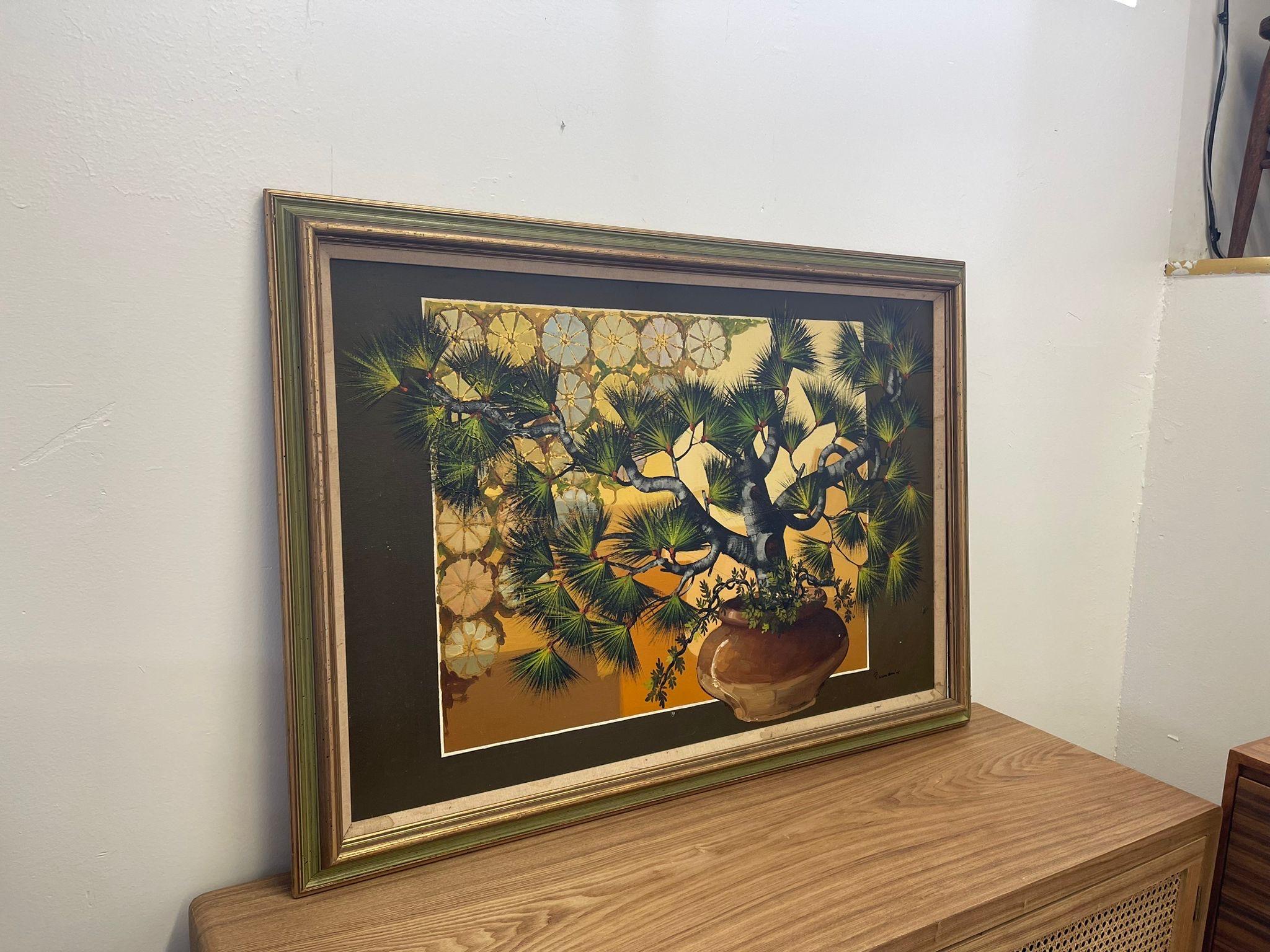 Possibly acrylic on Canvas. Beautiful tones of brown and green. Signed in the Lower Corner. Vintage Condition Consistent with Age as Pictured.

Dimensions. 41 W ; 1 D ; 29 H
