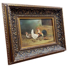 Vintage Framed and Signed Original Painting of Roosters Amsterdam