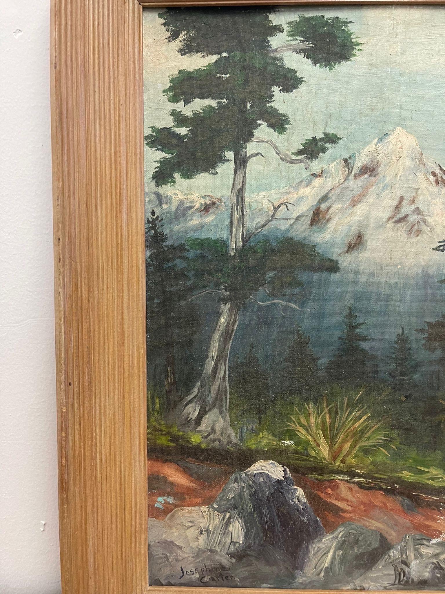 Gerahmtes und signiertes Vintage-Gemälde eines Berges im Wald. (Leinwand) im Angebot
