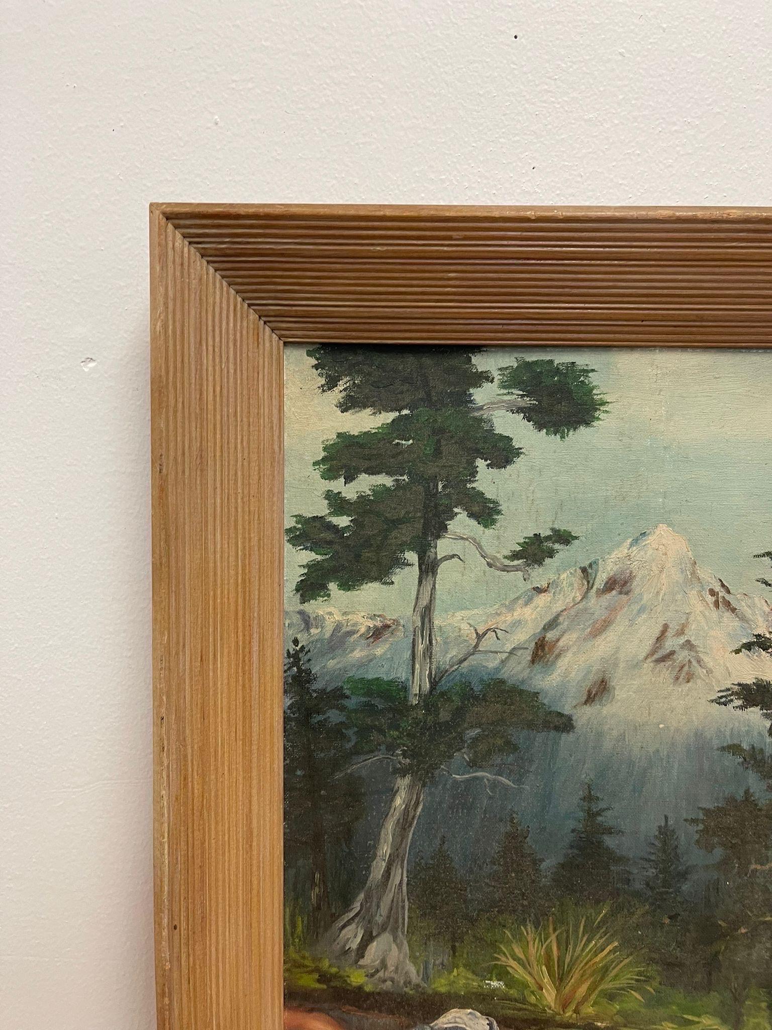 Vintage Framed and Signed Painting of Mountain in the Forest. For Sale 2