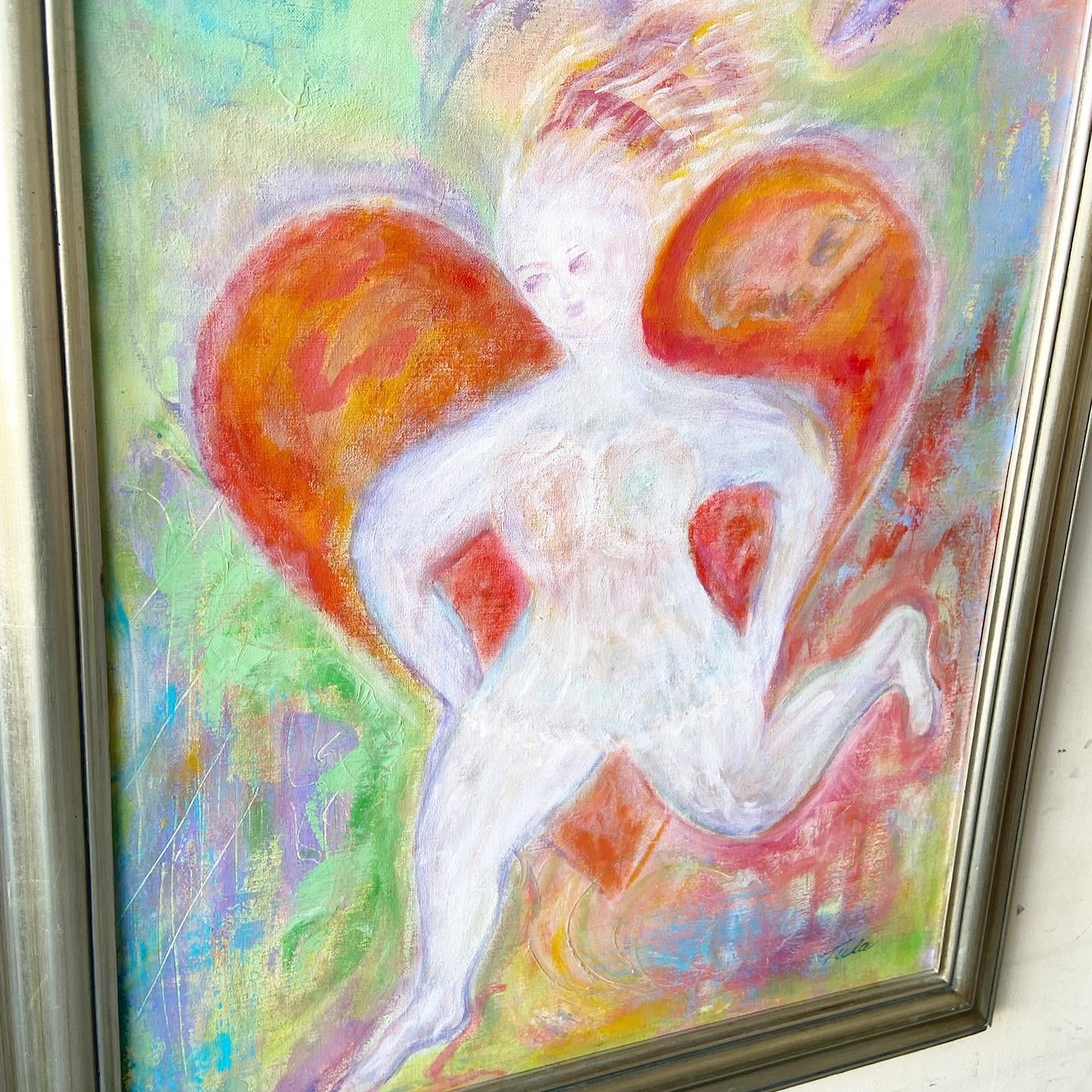 Vintage Framed and Signed Painting of Nude Woman and Heart In Good Condition In Delray Beach, FL