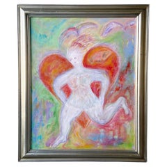 Vintage Framed and Signed Painting of Nude Woman and Heart