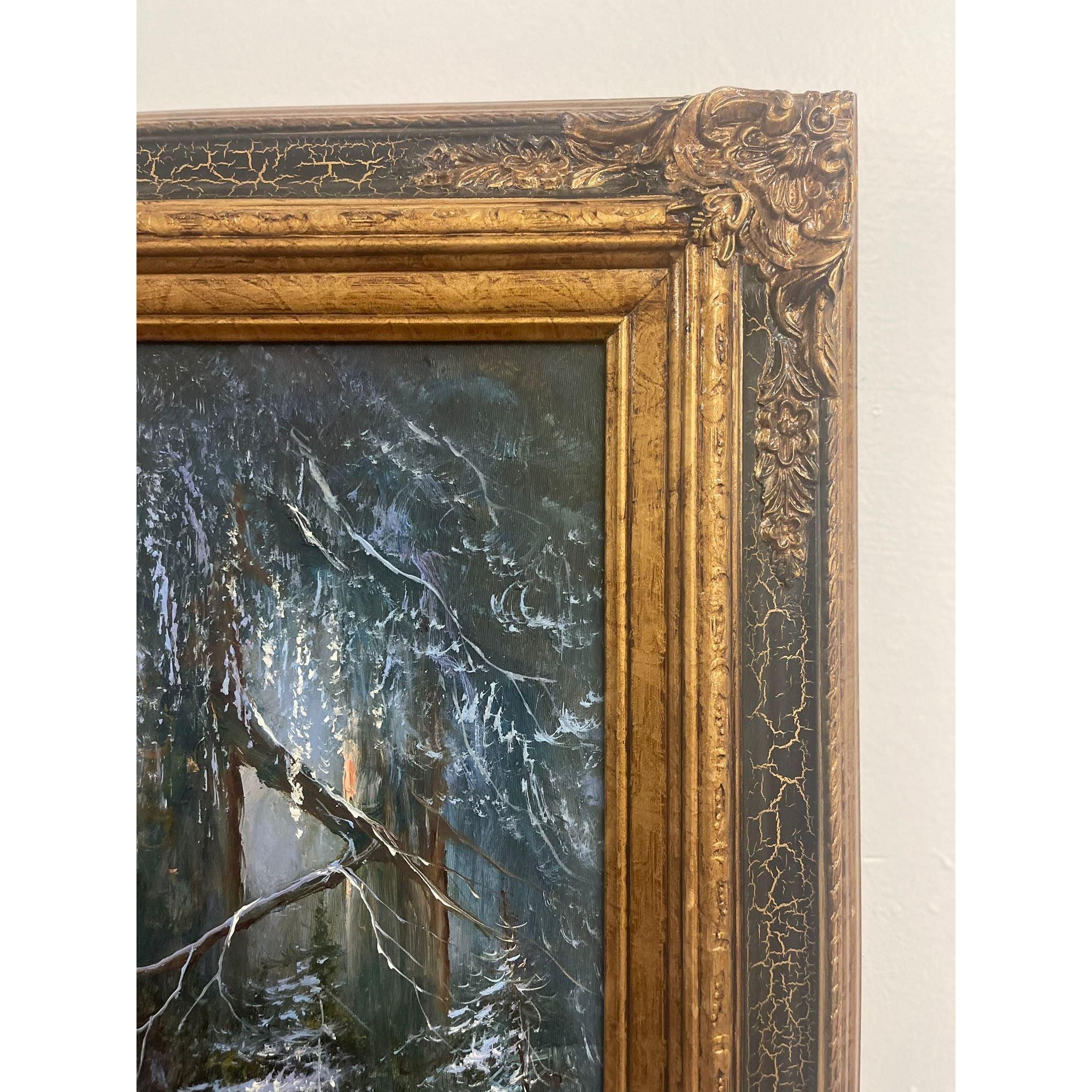 Vintage Framed and Signed Painting of Wolves in the Woods In Good Condition For Sale In Seattle, WA