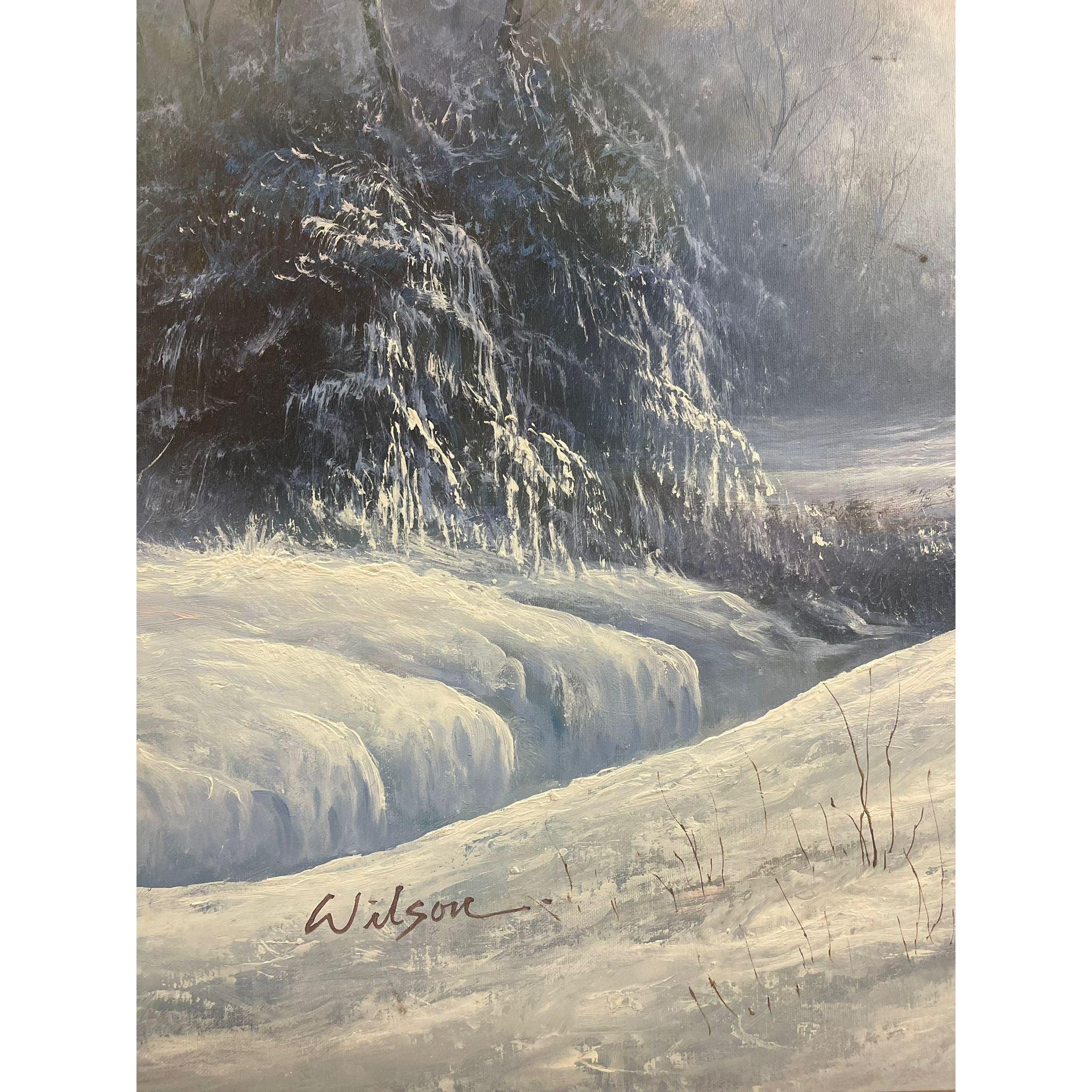 Vintage Framed and Signed Painting of Wolves in the Woods For Sale 2
