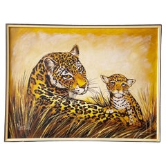 Vintage Framed and Singed Oil Painted of Cheetahs