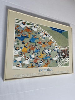 Vintage Framed Art Print Titled “ Reindeer Roundup“ by Rie Munoz. Circa 1992