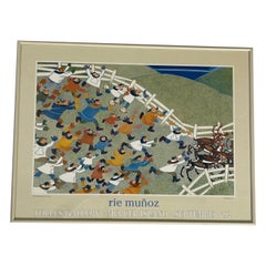 Vintage Framed Art Print Titled “ Reindeer Roundup“ by Rie Munoz. Circa 1992