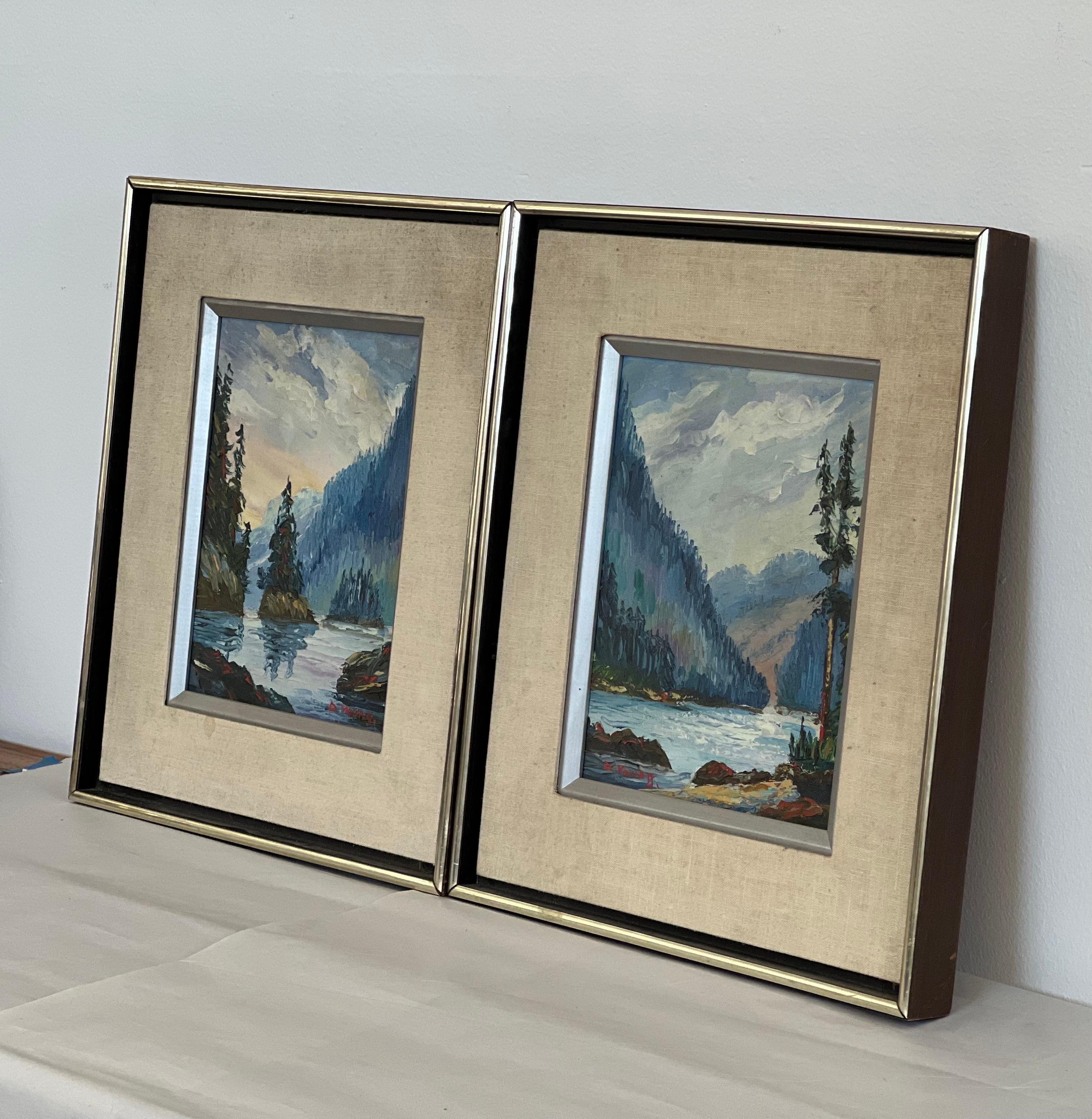 Mid-Century Modern Vintage Framed Art Set of 2 For Sale
