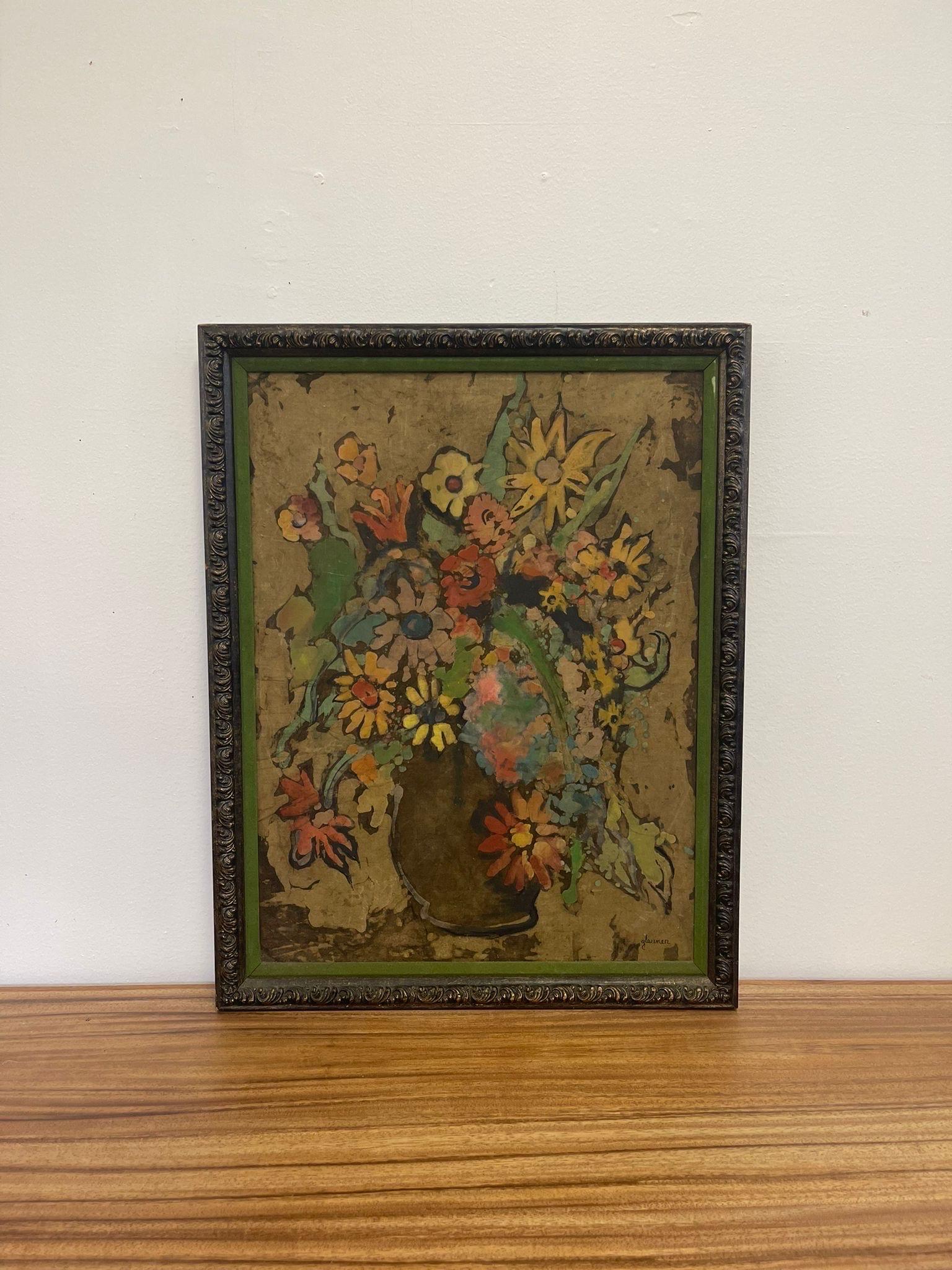 Vintage Framed Bouquet Painting. For Sale 2