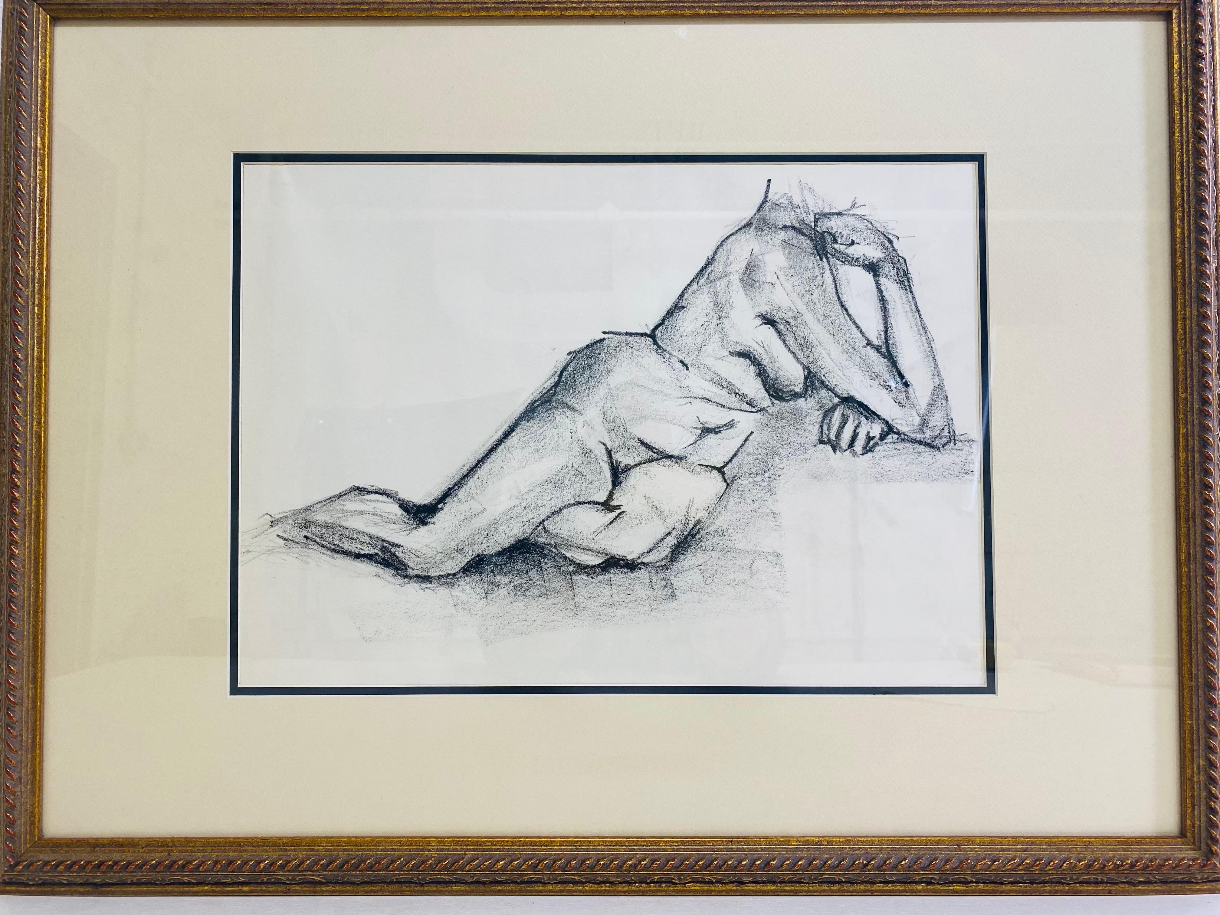 Vintage Framed Charcoal on Paper Female Impressionist Nude Study For Sale 1