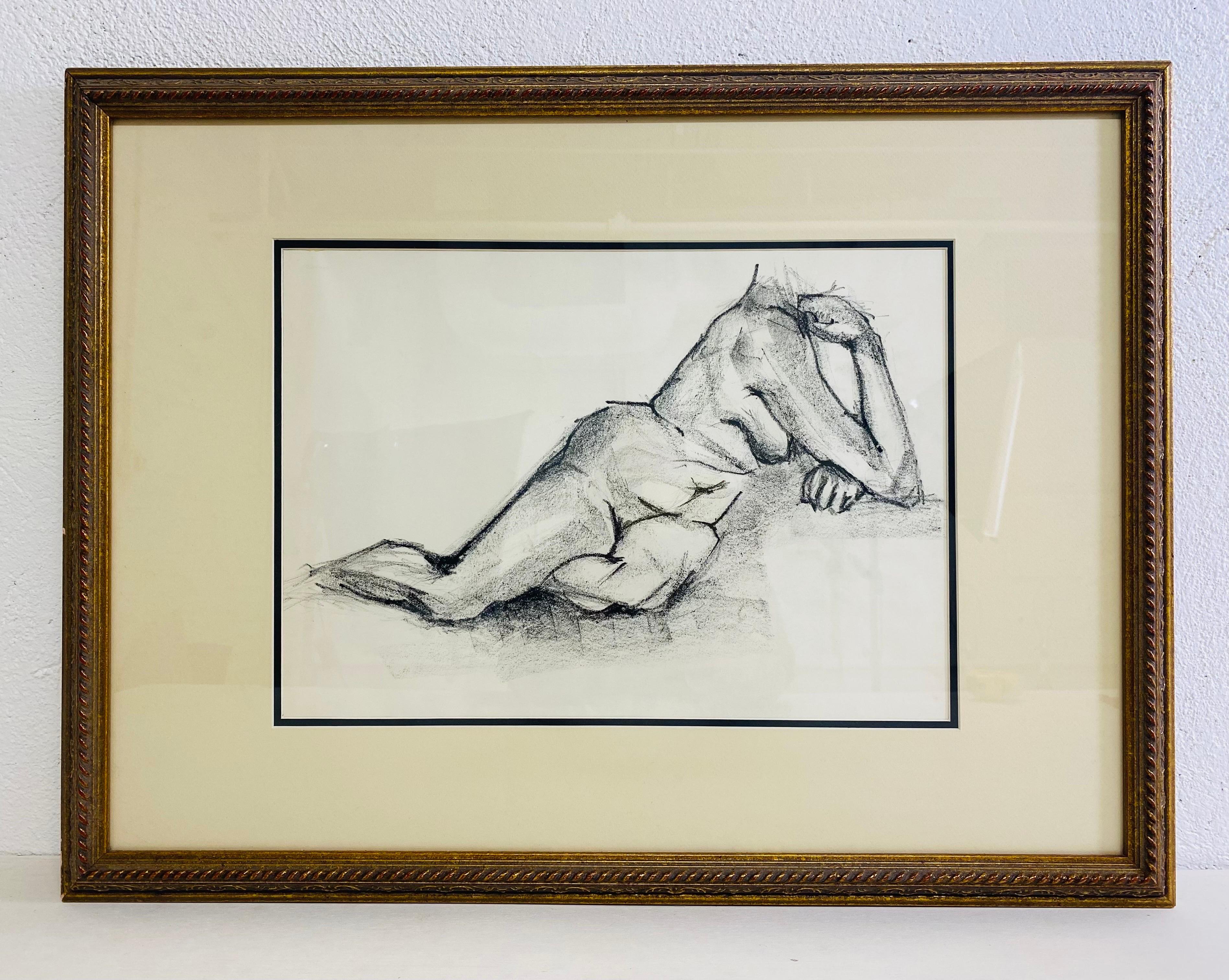 Vintage Framed Charcoal on Paper Female Impressionist Nude Study For Sale 2