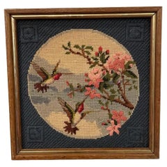 Used Framed Chinoiserie Asian Boho Flare Cherry Blossom Tree Hummingbird and 
