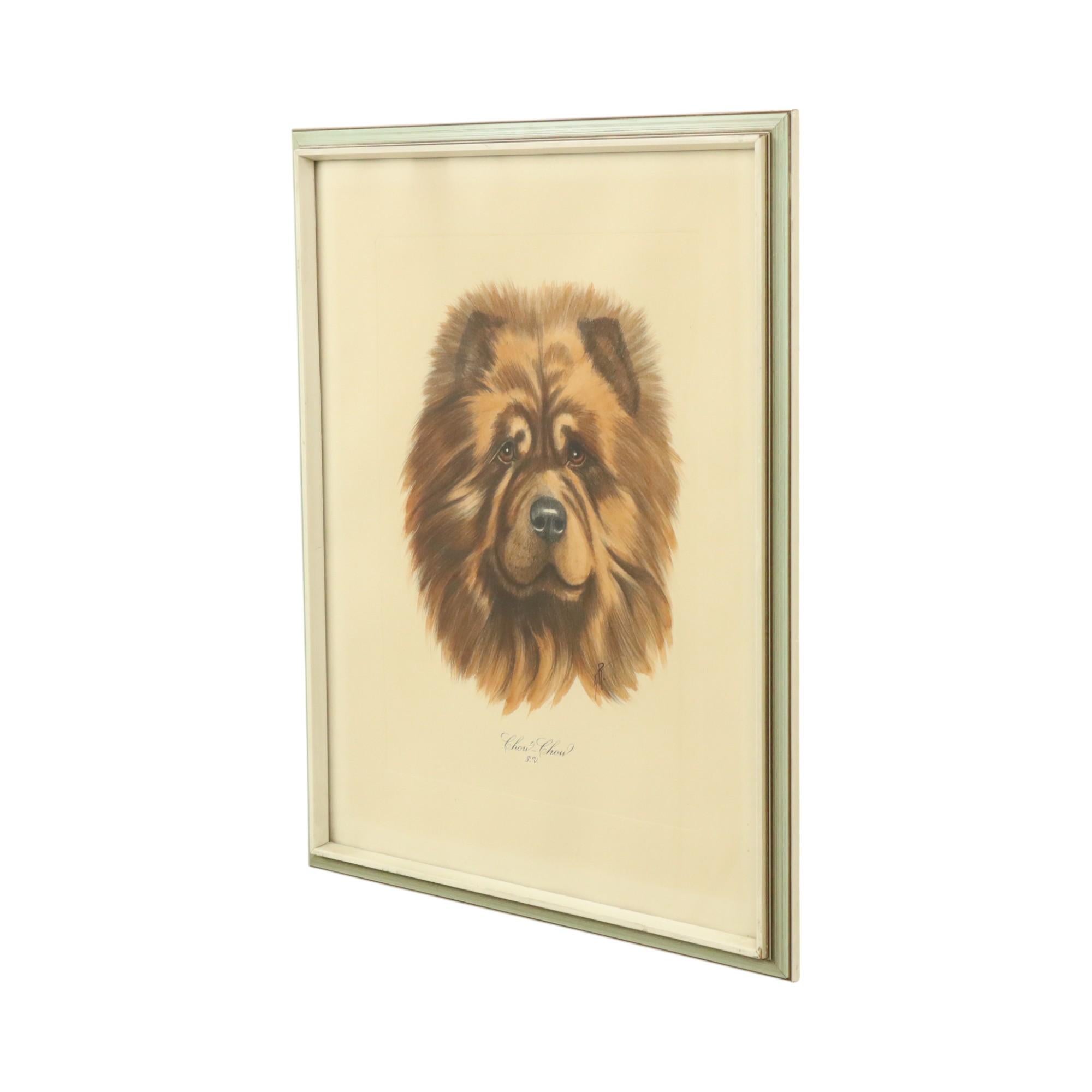 Vintage Framed Color Litho Dog Chow Chow Signed For Sale 1