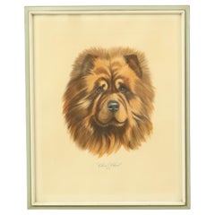 Vintage gerahmt Farbe Litho Hund Chow Chow signiert