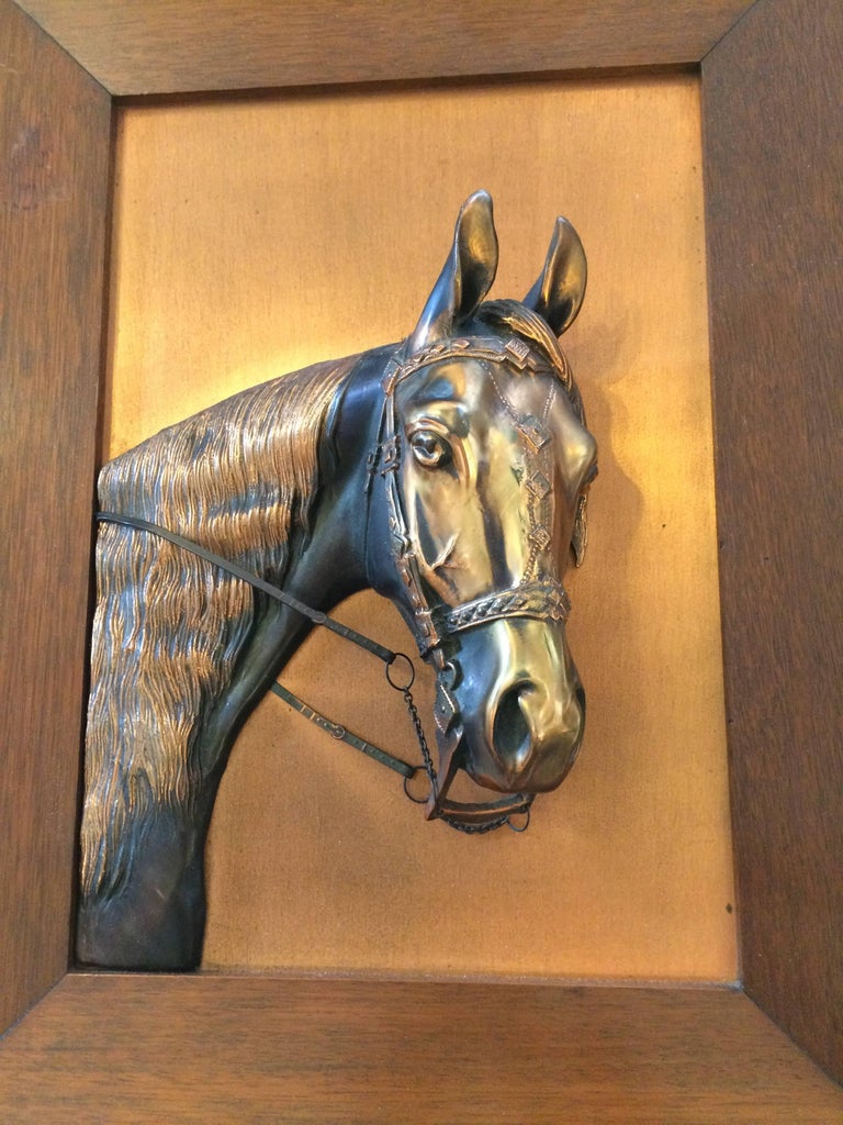 Vintage Framed Copper Equestrian Horse Head in Relief at 1stDibs
