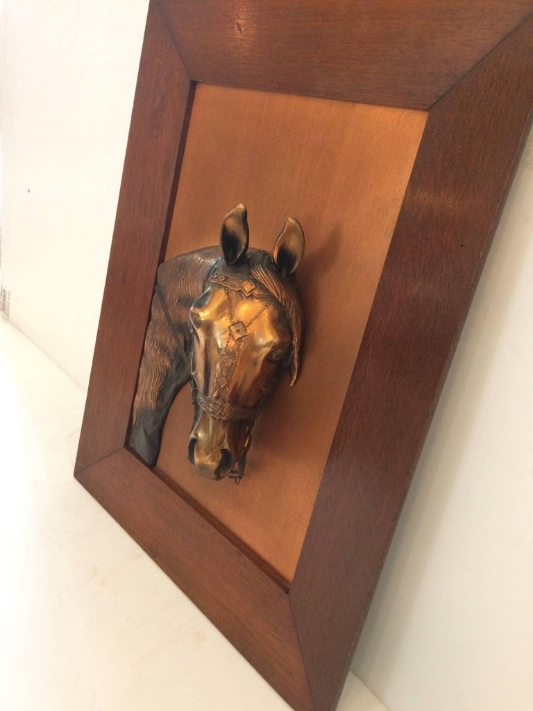 Vintage Framed Copper Equestrian Horse Head in Relief at 1stDibs