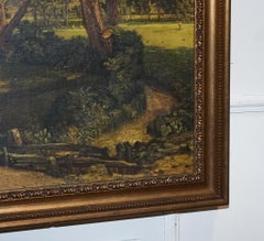 VINTAGE FRAMED COUNTRYSIDE LANDSCAPE PRINT RIVER SCENE WiTH HORSES AND TREES