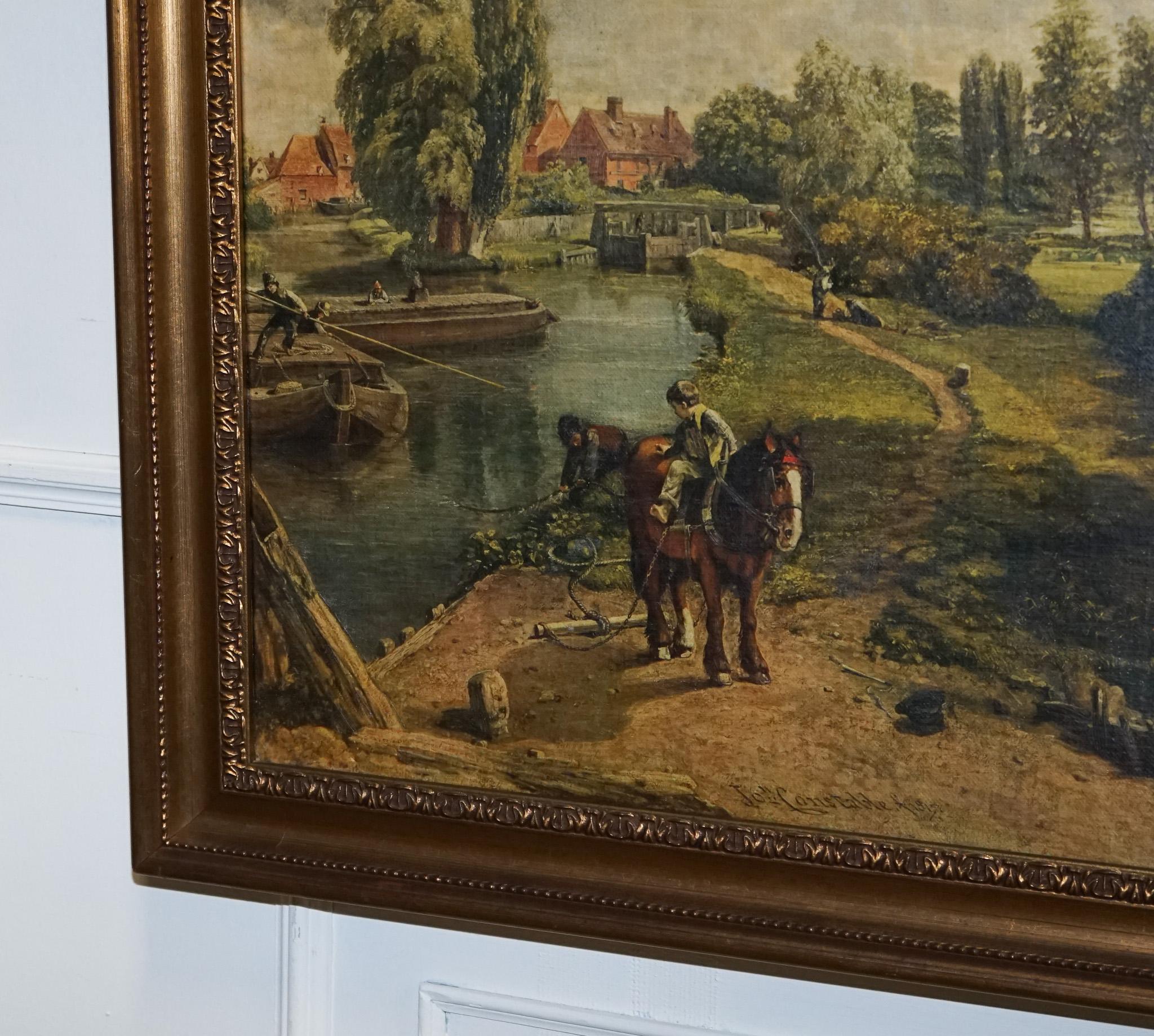 VINTAGE FRAMED LANDSCHAFT LANDSCHAFTDRUCK FLUSSSECENE MIT PFERDEN UND BÄUMEN (Britisch) im Angebot