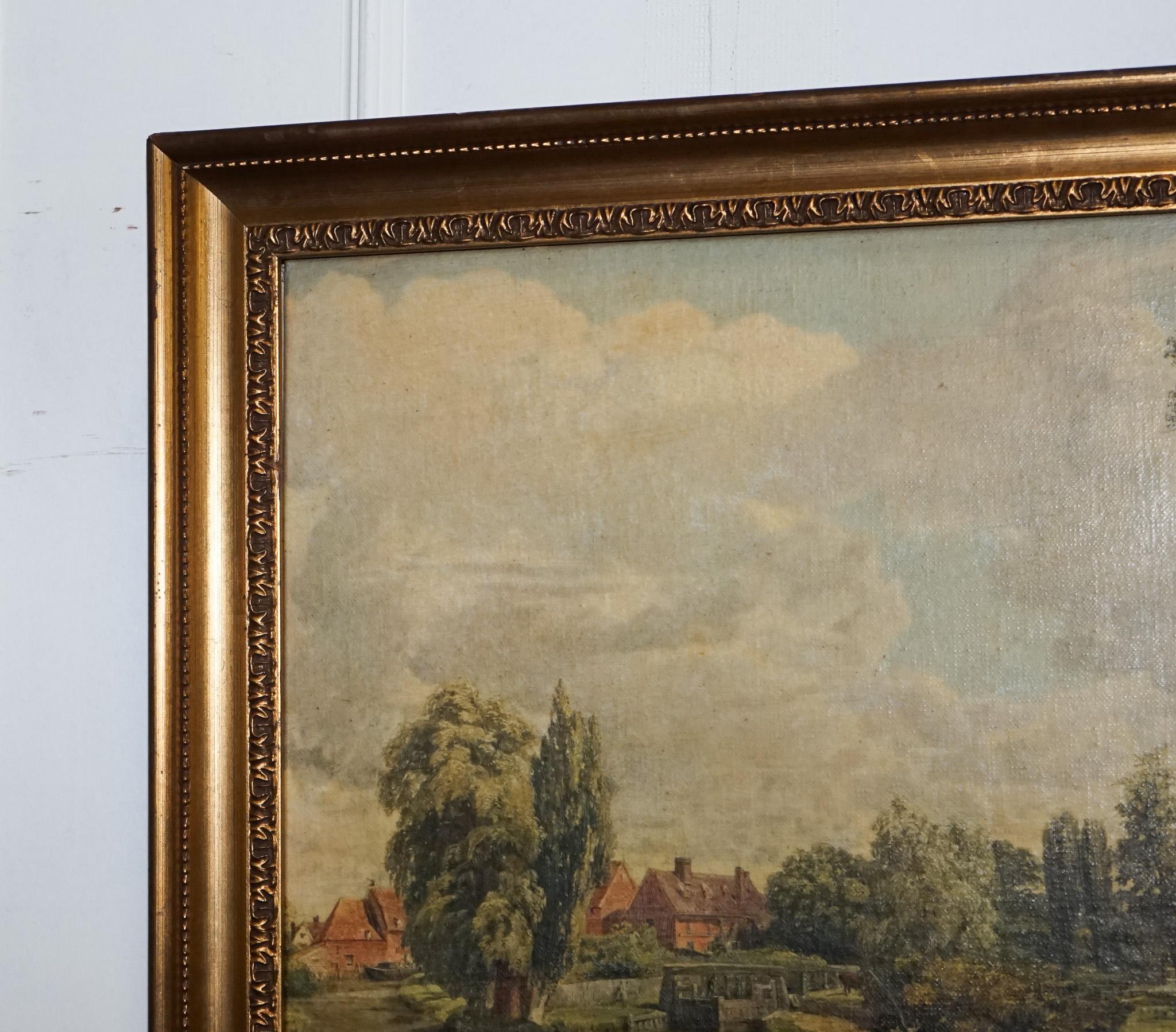 VINTAGE FRAMED LANDSCHAFT LANDSCHAFTDRUCK FLUSSSECENE MIT PFERDEN UND BÄUMEN im Angebot 2
