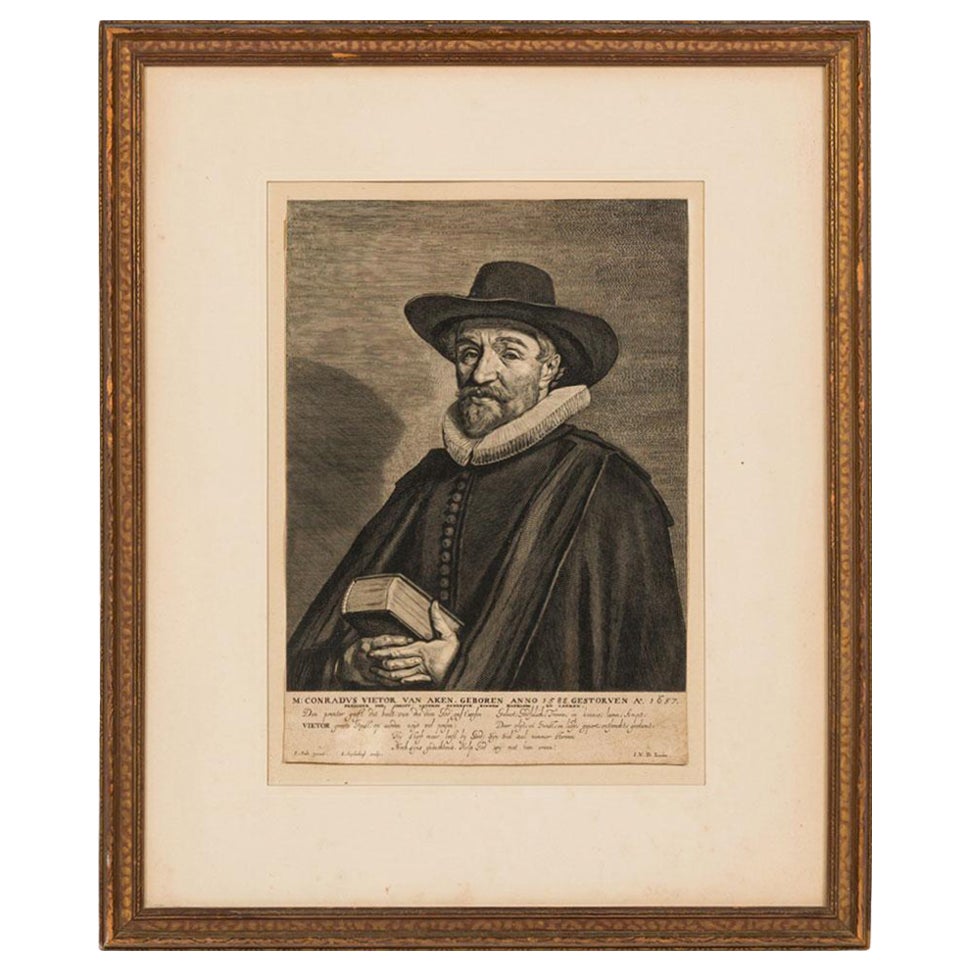 Vintage Framed Dutch Man in Hat Costume Print im Angebot