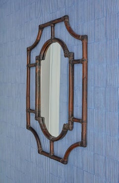 Vintage Framed Faux Bamboo Wall Mirror, France, 1970s