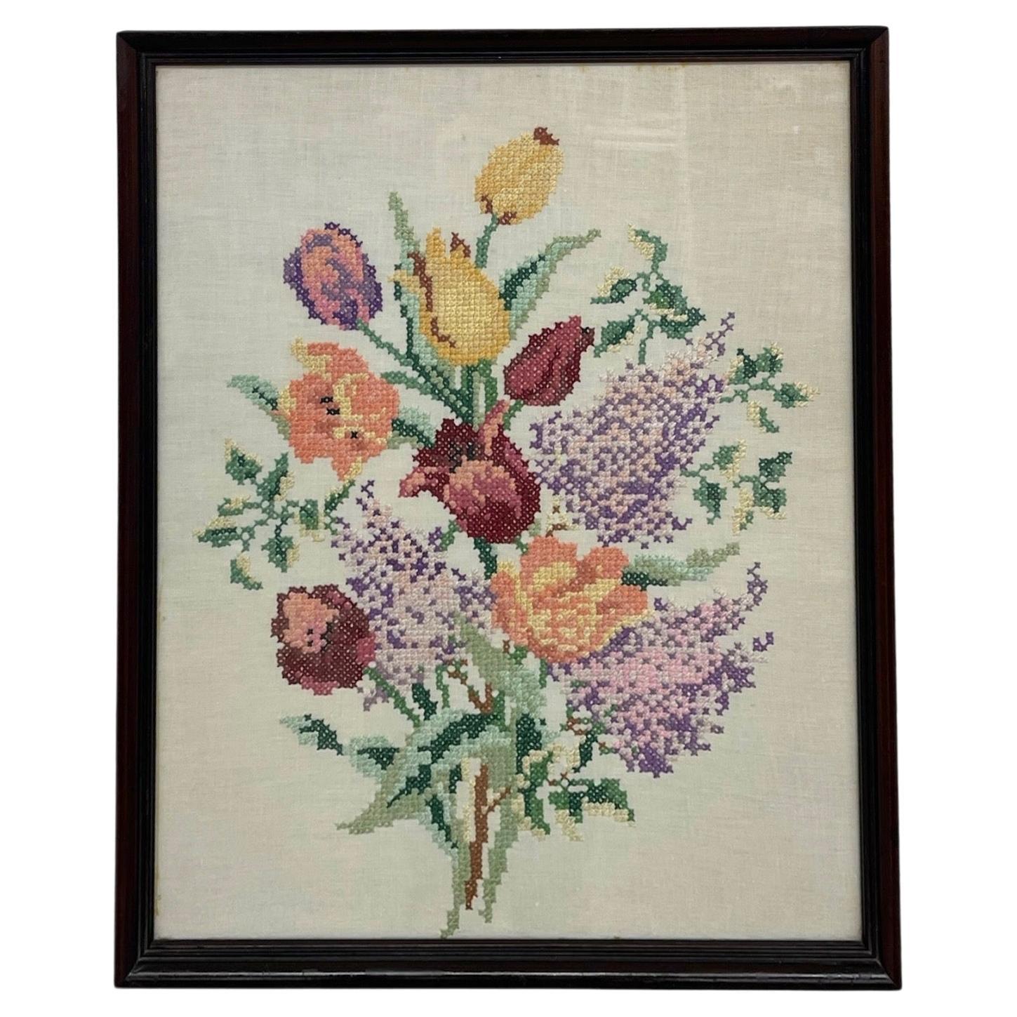 Art of Vintage encadré Stitch by Stitch floral - Broderie à l'aiguille à la main