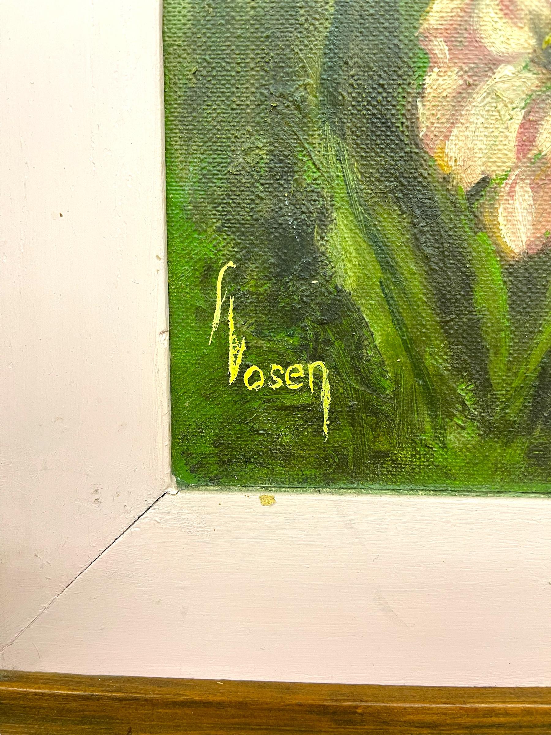 Vintage Gerahmte Blumenmalerei auf Leinwand, signiert im Angebot 1