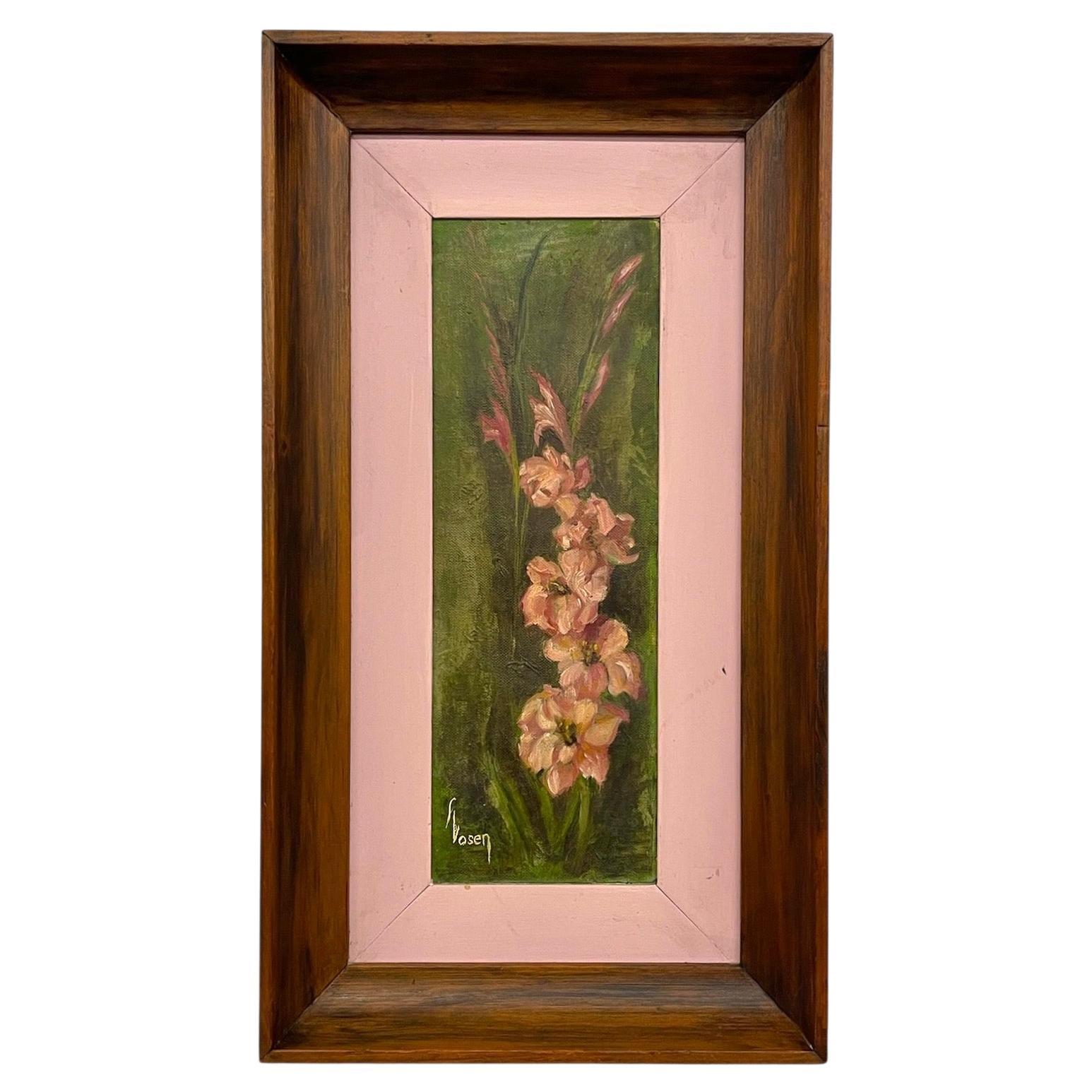 Vintage Framed Floral Painting on Canvas, Signed