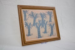 "La Forêt" Vintage French Painting on Aged Background, 20th Century