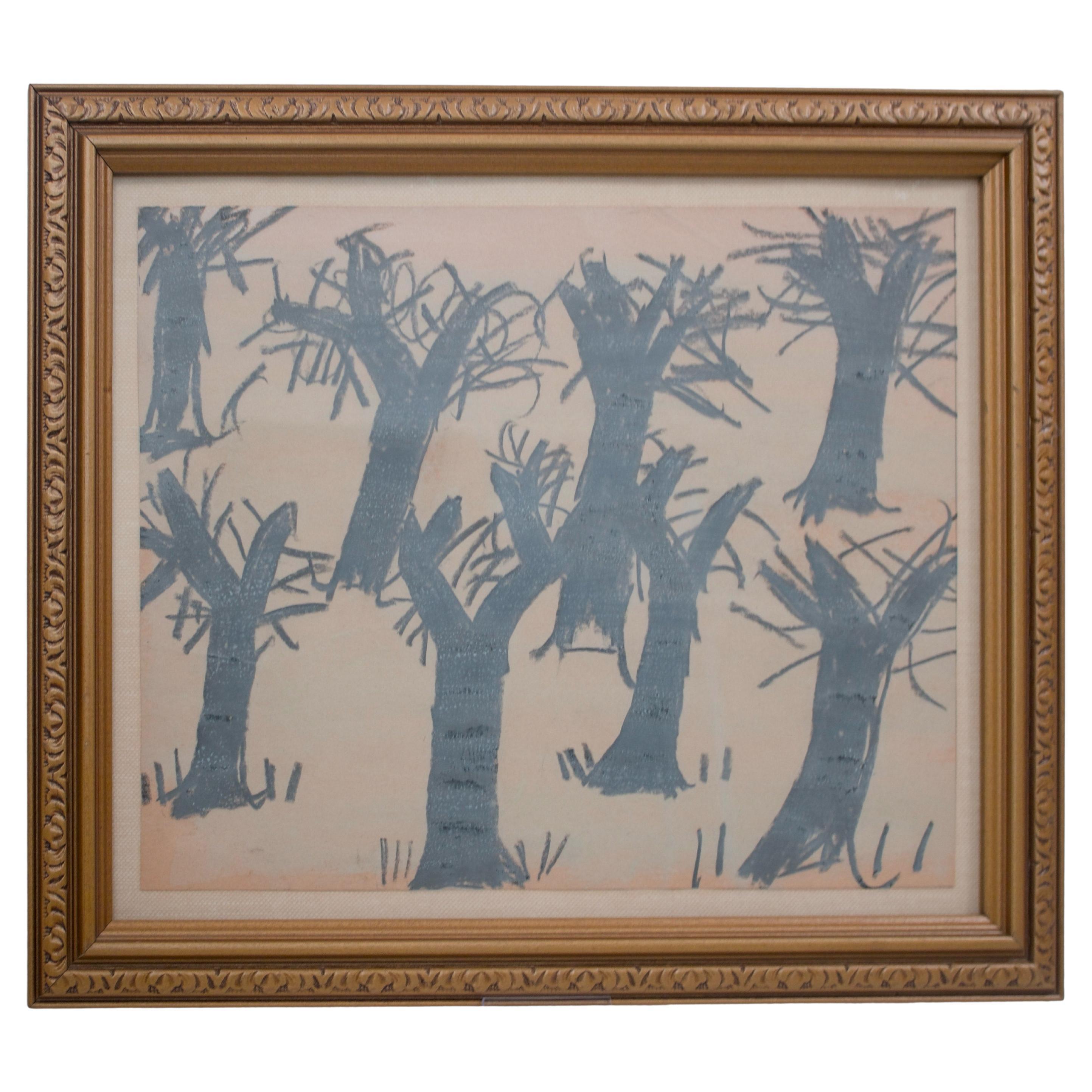 Gerahmter Vintage-Walddruck, La Forêt im Angebot