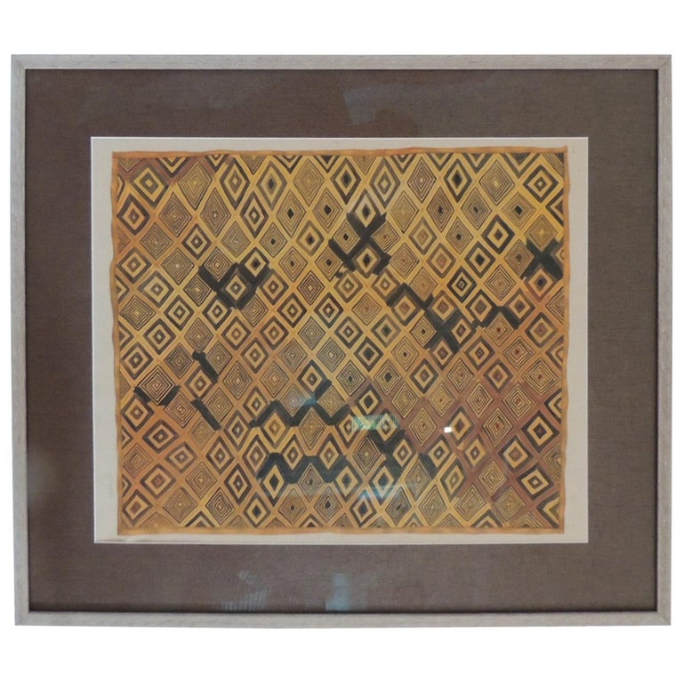 Framed HandPainted African Kuba Velvet Textile Framed Art For Sale at
