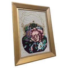 Obra de arte vintage enmarcada hecha a mano con punta de aguja.