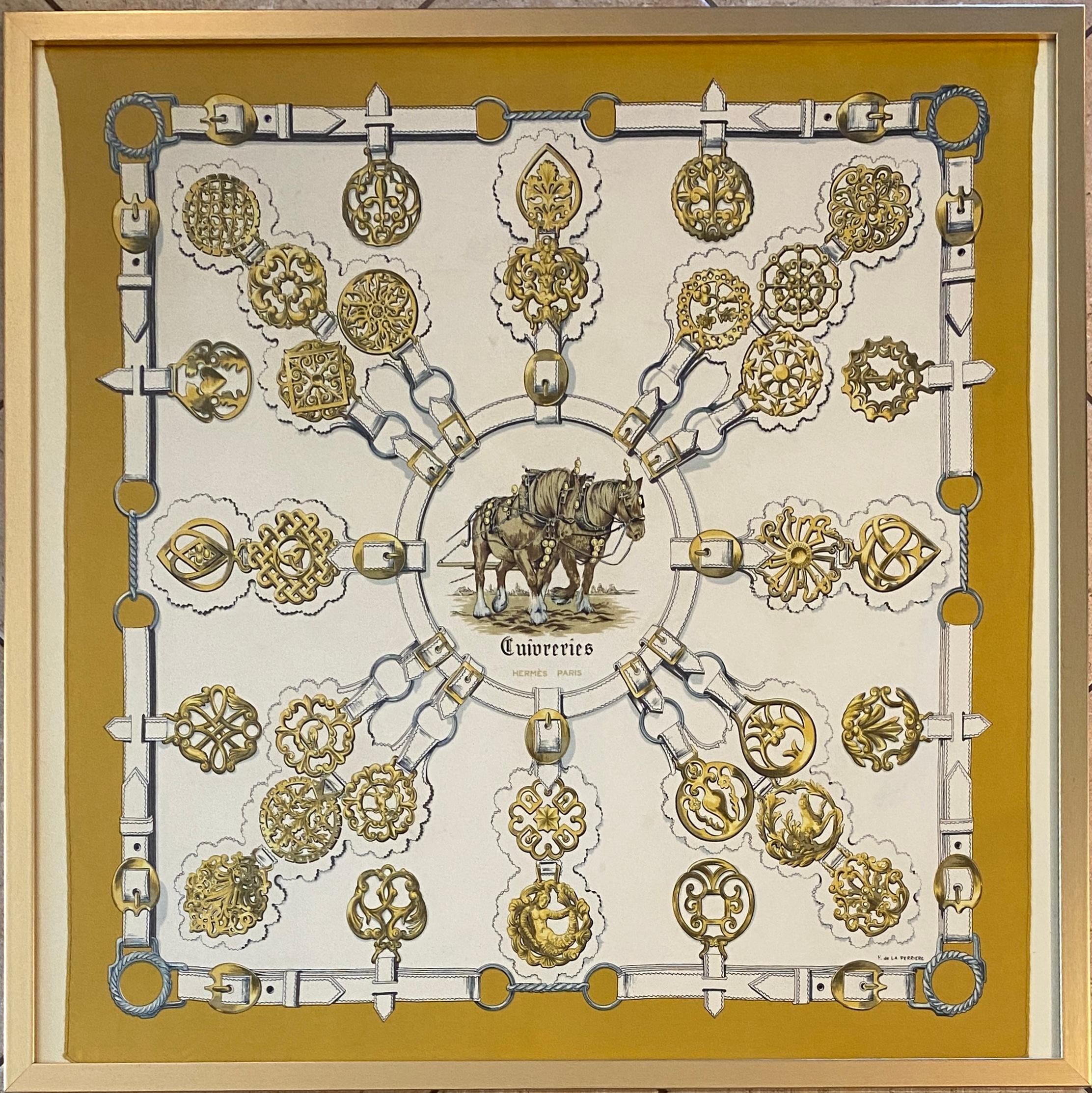 Francese Arte da parete con sciarpa Hermes incorniciata d'epoca in vendita