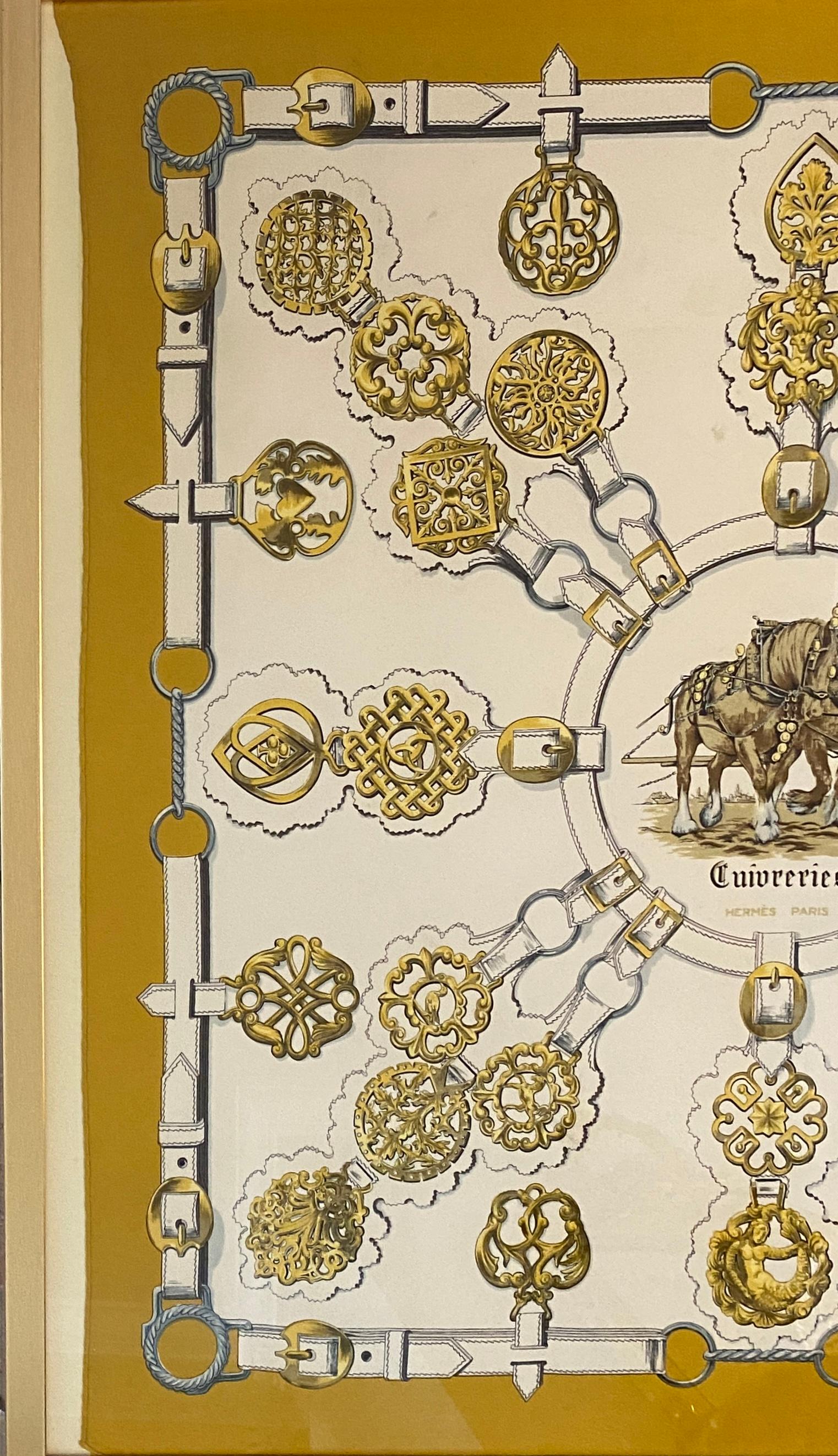 Arte da parete con sciarpa Hermes incorniciata d'epoca In condizioni buone in vendita a Miami, FL