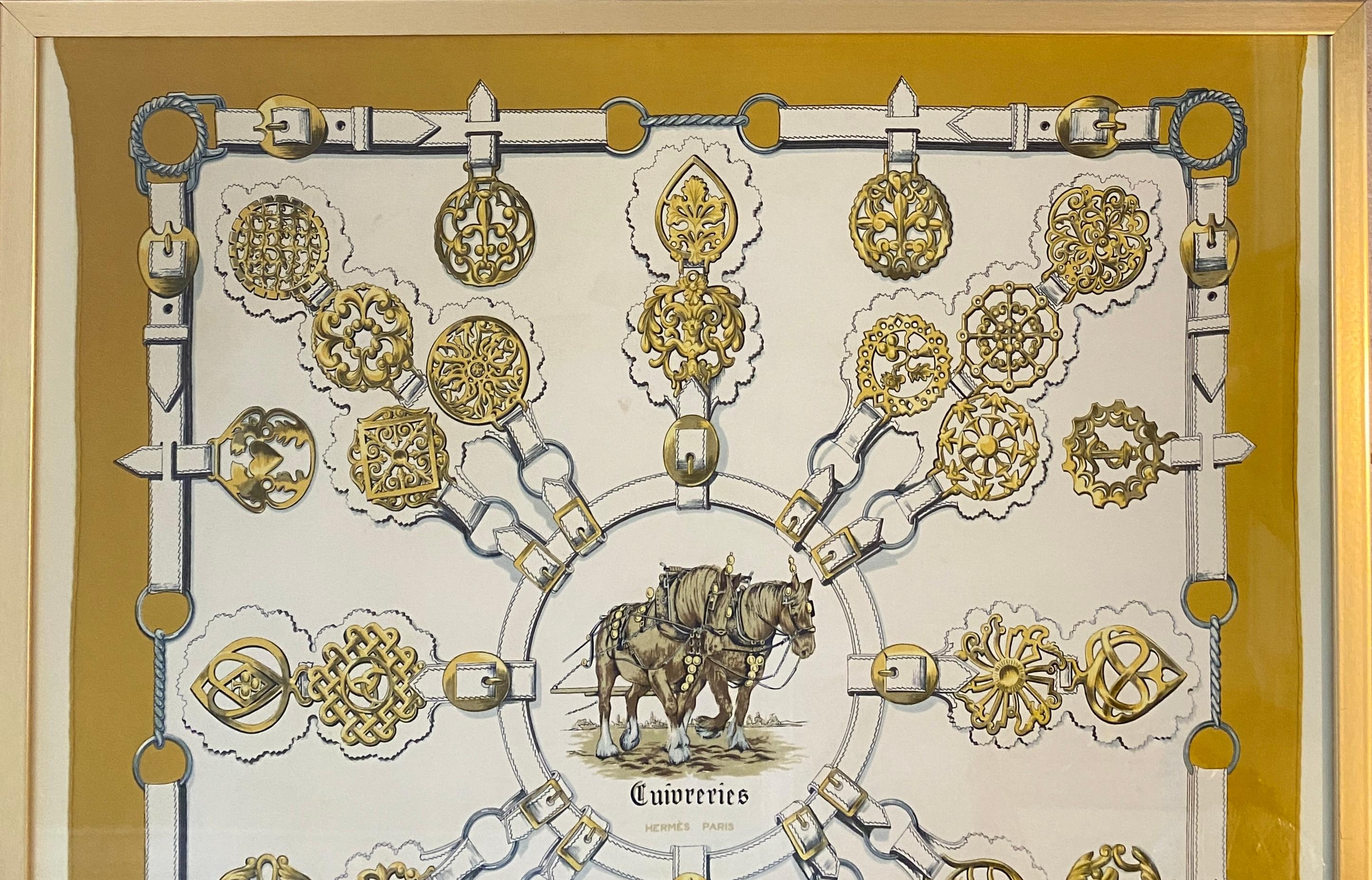Seta Arte da parete con sciarpa Hermes incorniciata d'epoca in vendita