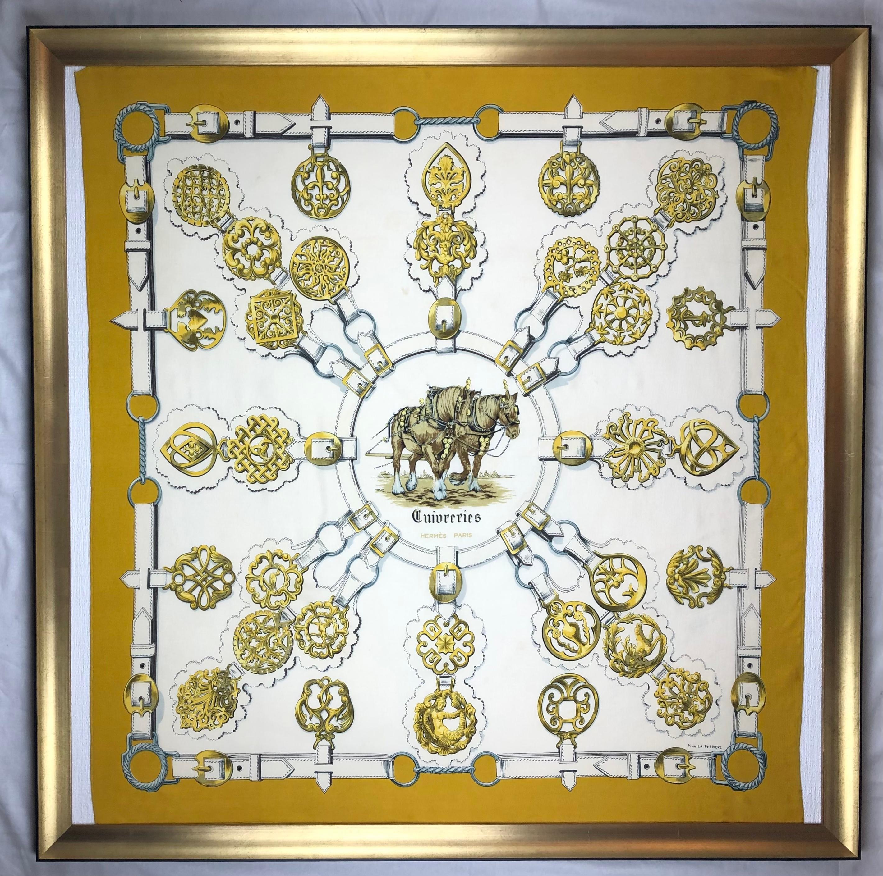 French Vintage Framed Hermes Style Scarf Wall Art For Sale