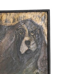 Vintage Framed Hound Dog Oil Painting - Signed