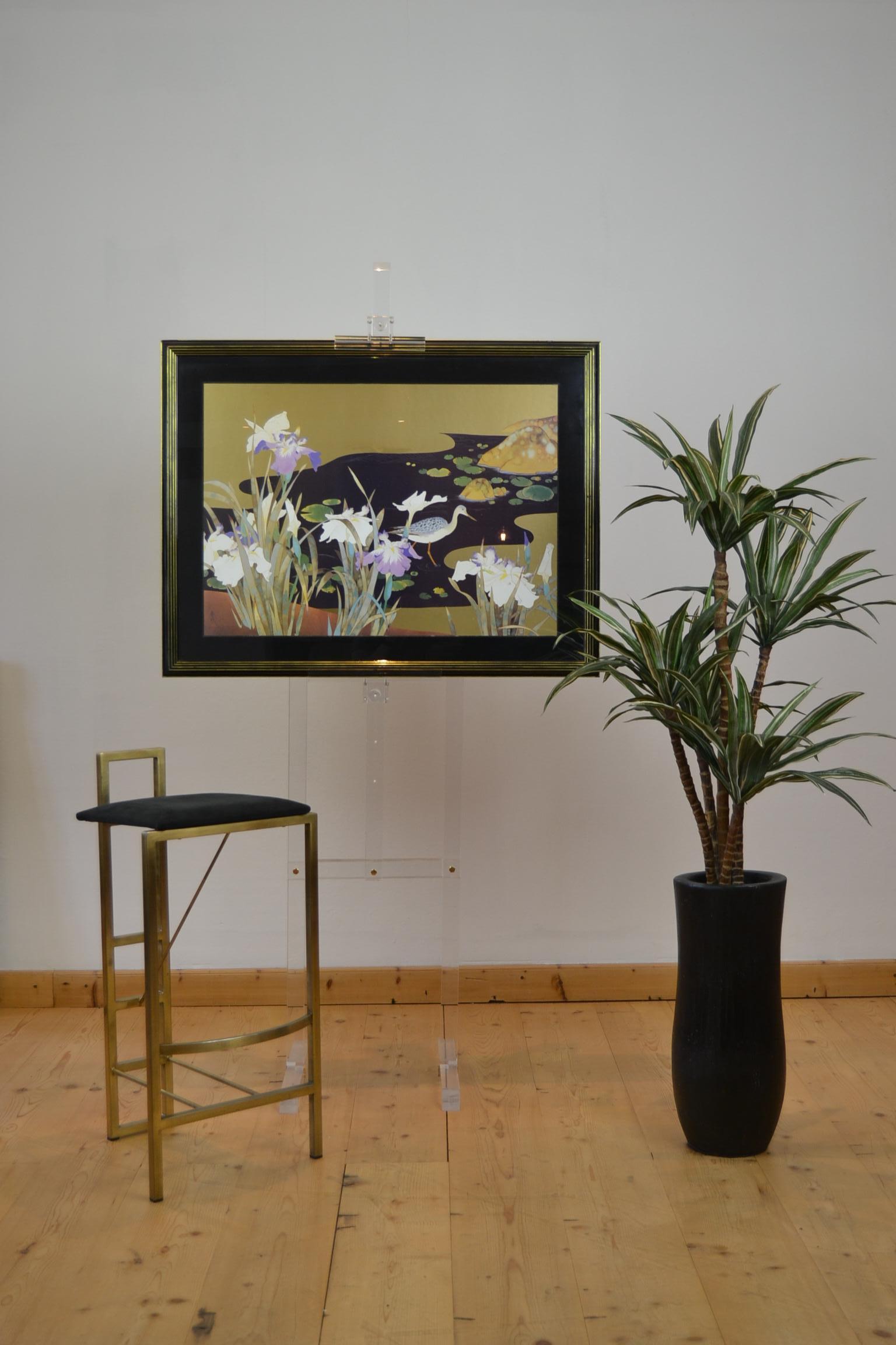 Impression d'art vintage encadrée avec oiseau, canne et fleurs en vente 12
