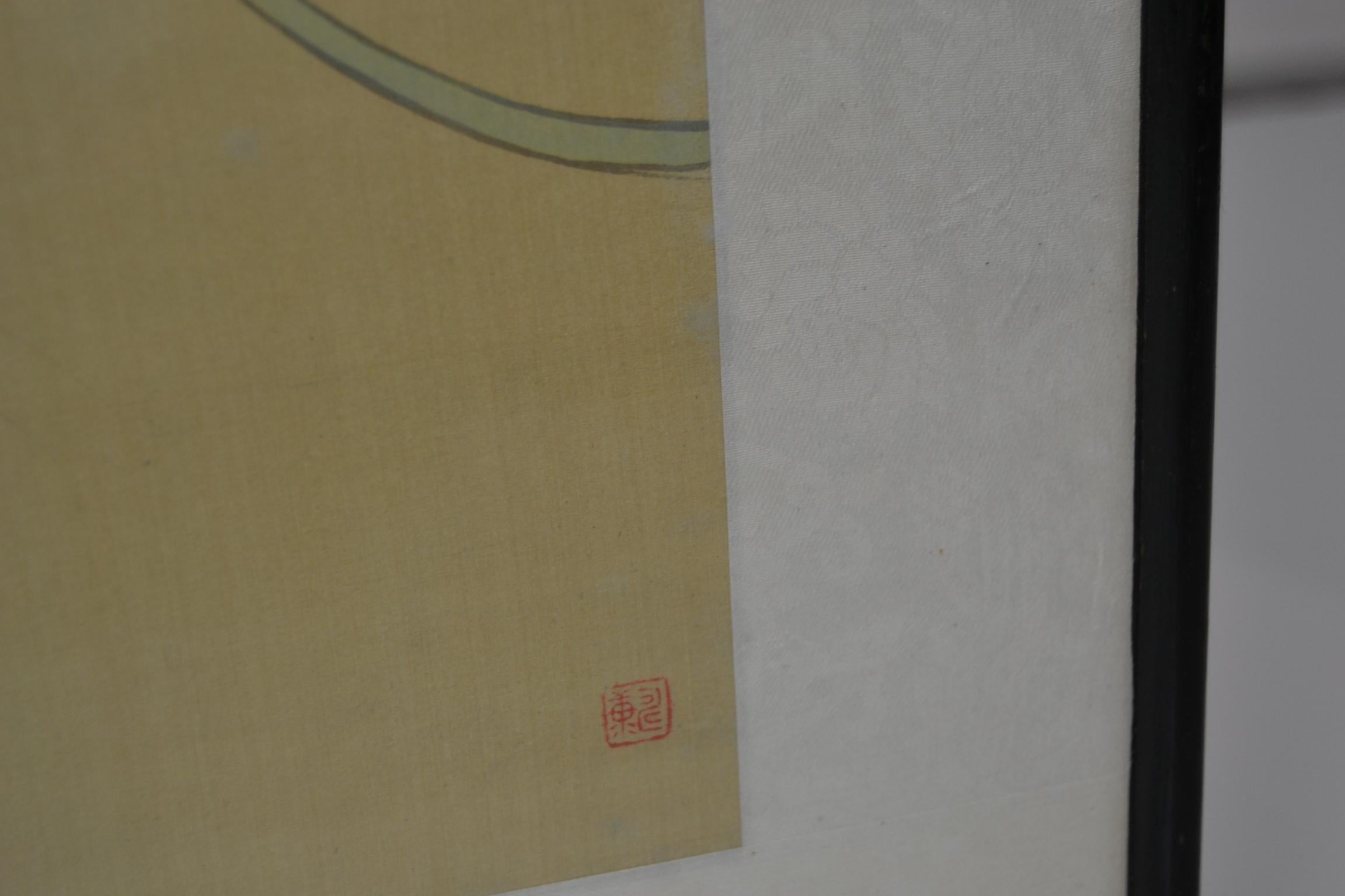 Gerahmte japanische Handgemälde auf Seide mit Vögeln und Blumen im Vintage-Stil (20. Jahrhundert)