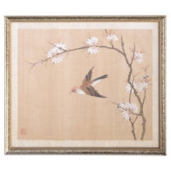 Vintage Framed Japanese Watercolour on Silk Signed C.1960
