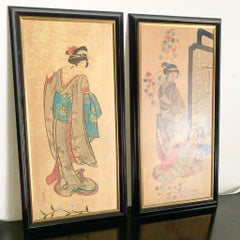 Vintage Framed Japonisme Prints of Geishas - a Pair
