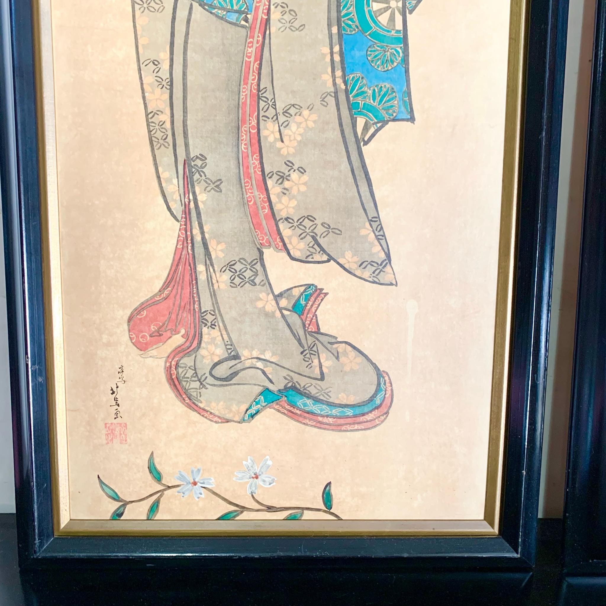Gerahmte Japonisme-Druckdrucke von Geishas im Vintage-Stil – ein Paar (Japanisch) im Angebot