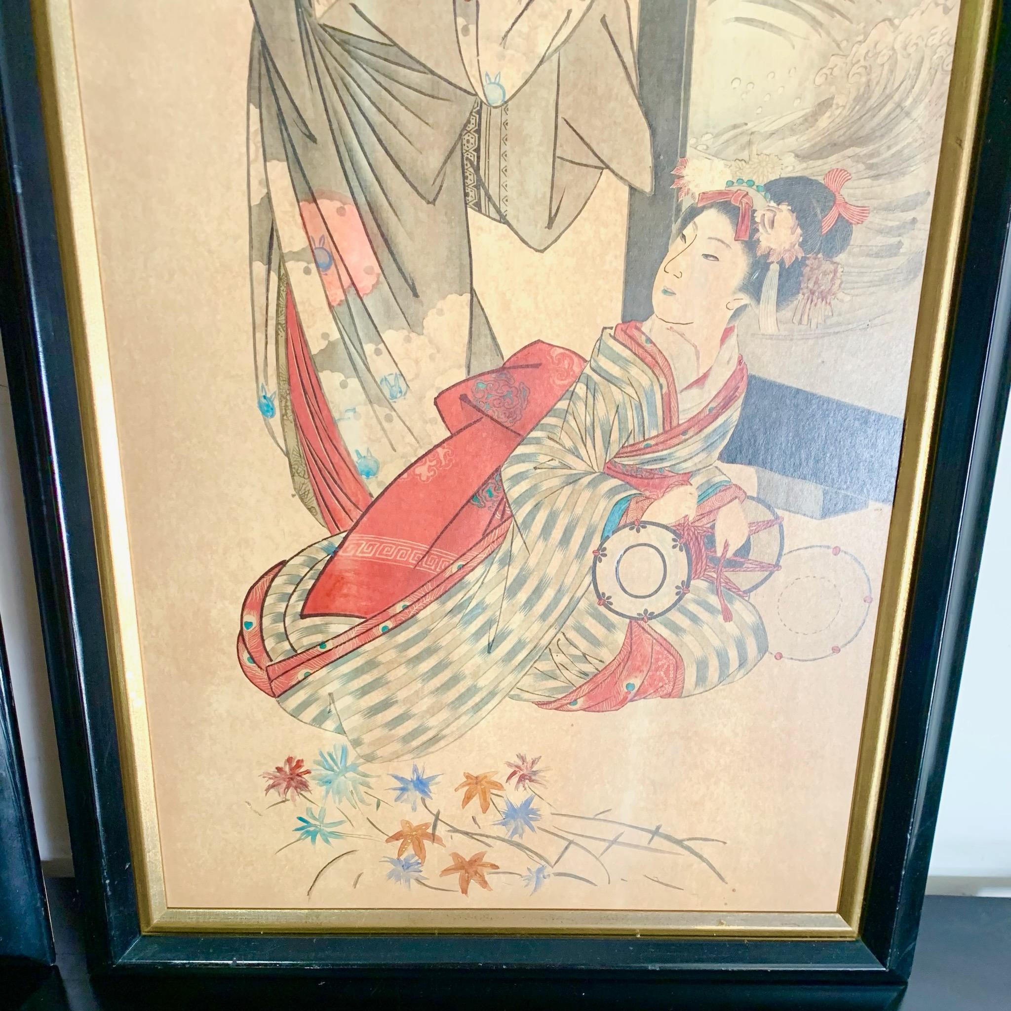 Gerahmte Japonisme-Druckdrucke von Geishas im Vintage-Stil – ein Paar im Angebot 2