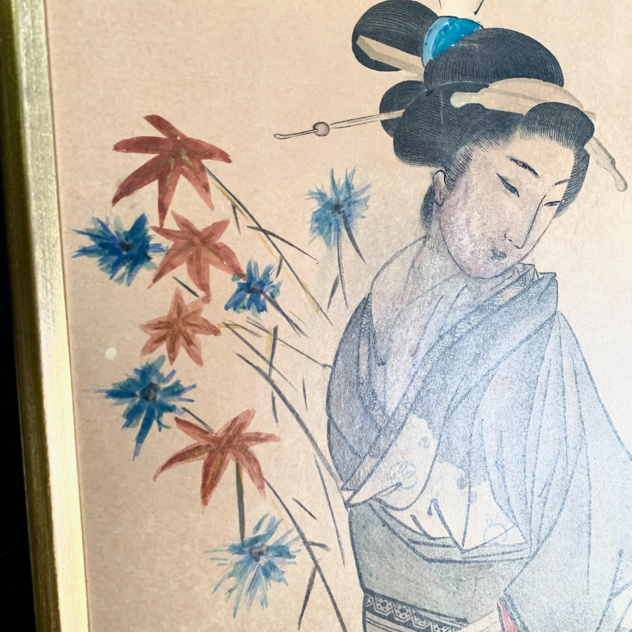 Gerahmte Japonisme-Druckdrucke von Geishas im Vintage-Stil – ein Paar im Angebot 3