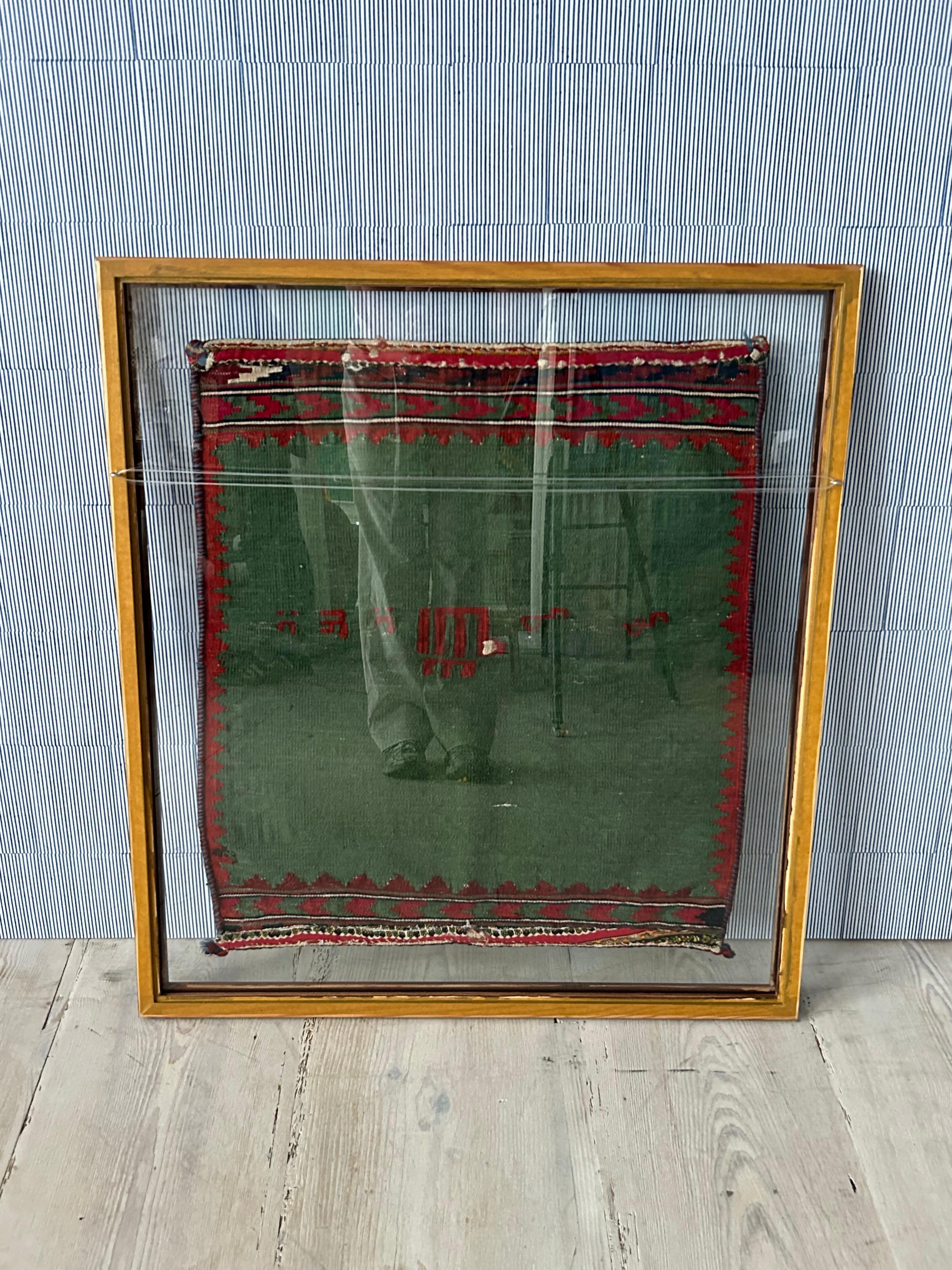 Vintage Framed Kashgai Kelim Rug in Green and Red, West Asia, 20th Century For Sale 5
