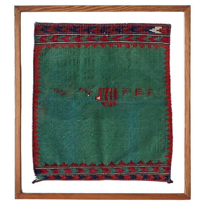 Vintage Framed Kashgai Kelim Rug in Green and Red, West Asia, 20th Century For Sale