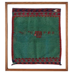 Vintage Framed Kashgai Kelim Rug in Green and Red, West Asia, 20th Century