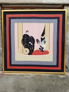 Vintage Framed L 'Opera Signed Silk Scarf By Erte