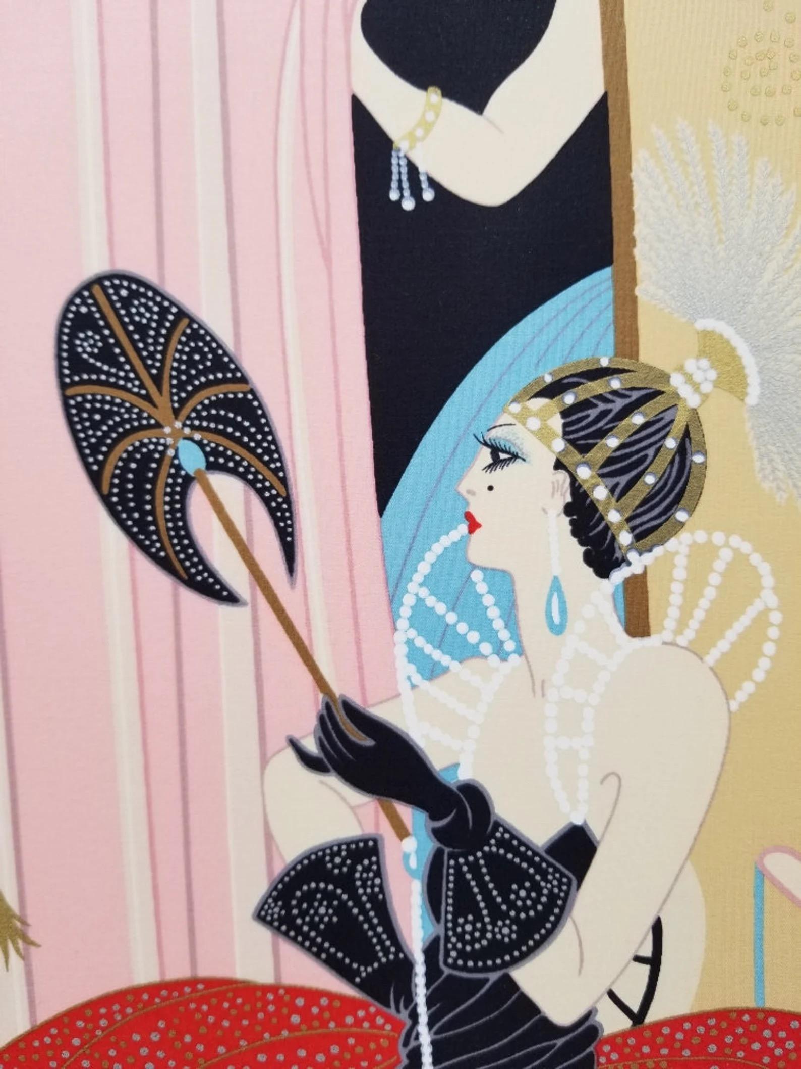 Pañuelo de seda vintage enmarcado L 'Opera firmado por Erte Desconocido en venta